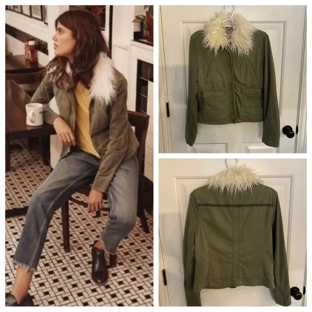 Anthropologie Marrakech Faux Fur Collared Cadet Jacket /Army Green